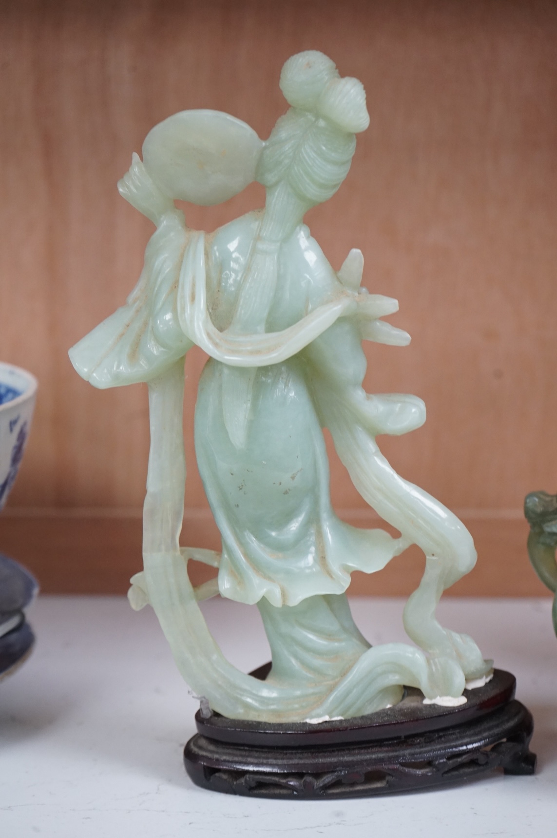 A Chinese jadeite figure and a similar censer and cover, overall 23cm high